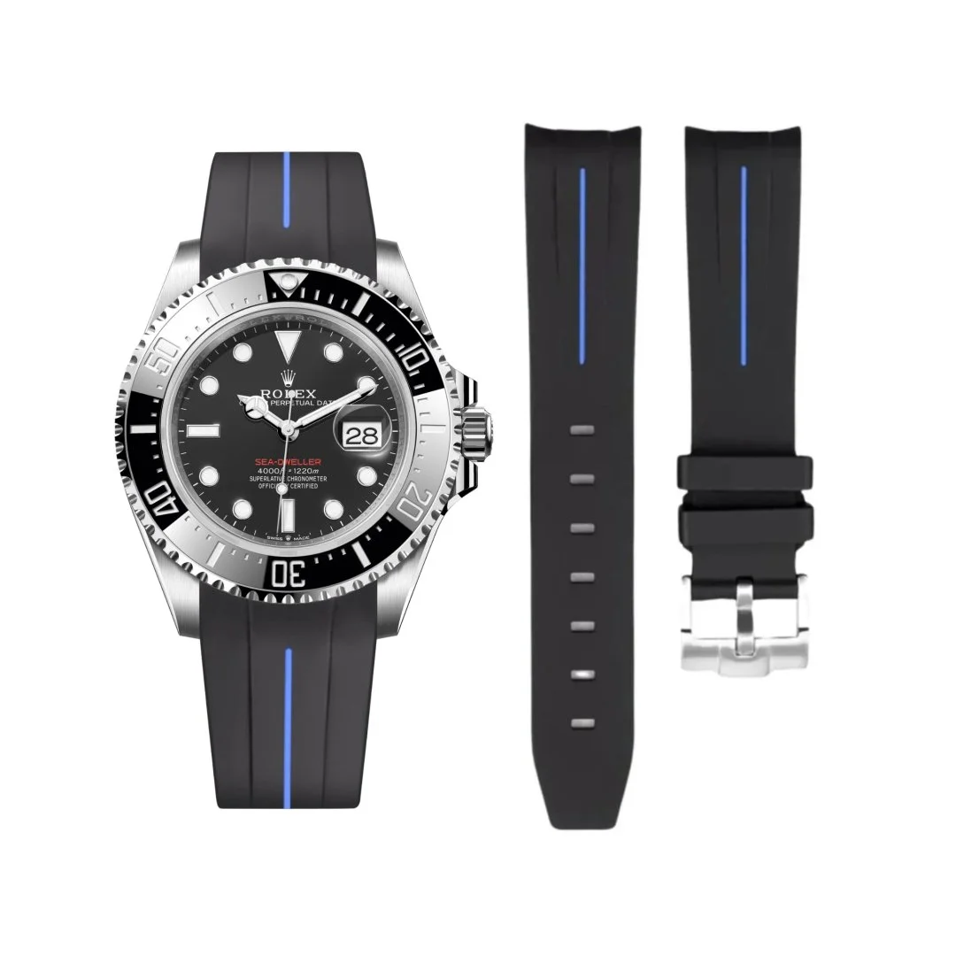 Rubber Strap - For Rolex Sea-Dweller - Black w/Blue Line | LuxLine® - Image 2
