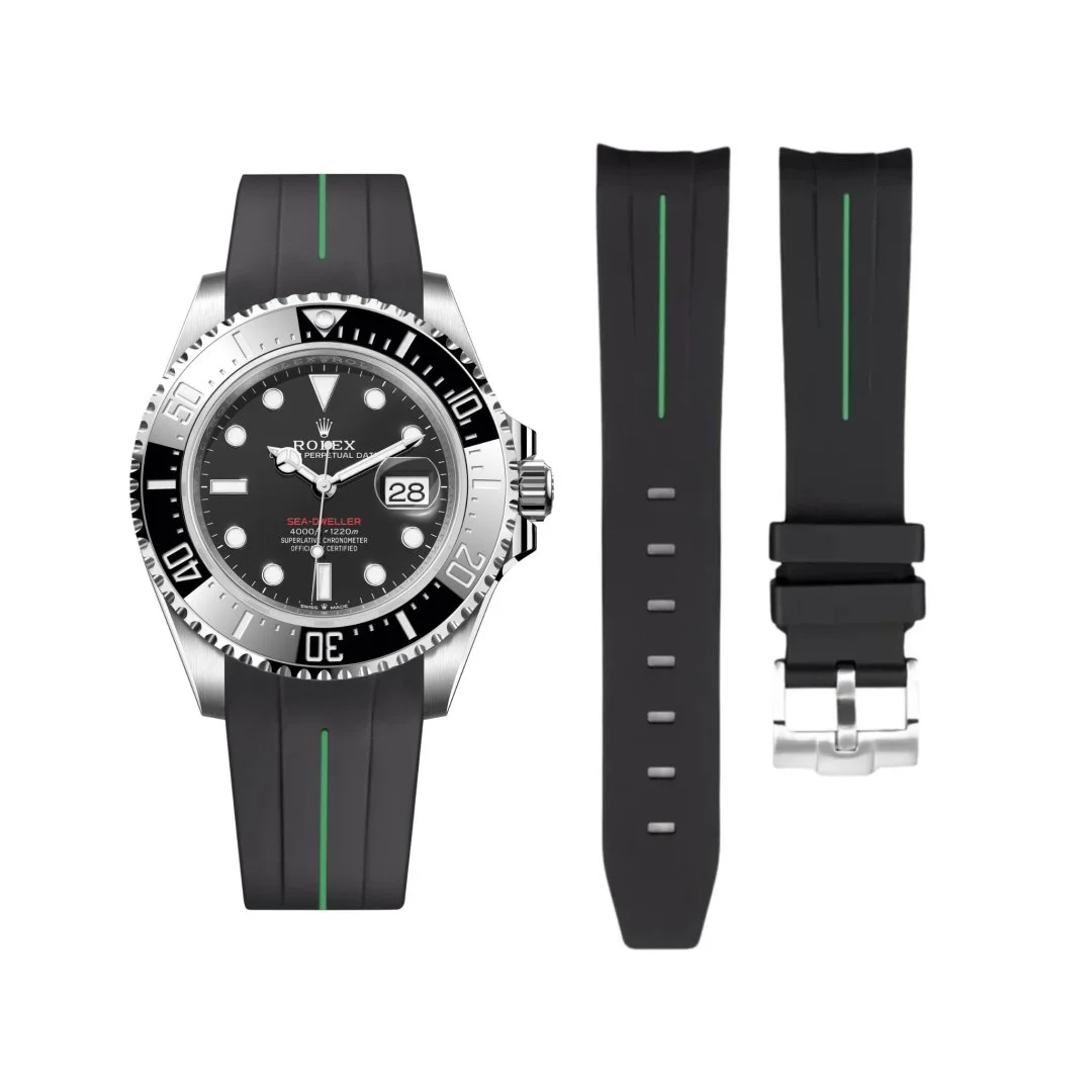 Rubber Strap - For Rolex Sea-Dweller - Black w/Green Line | LuxLine® - Image 2