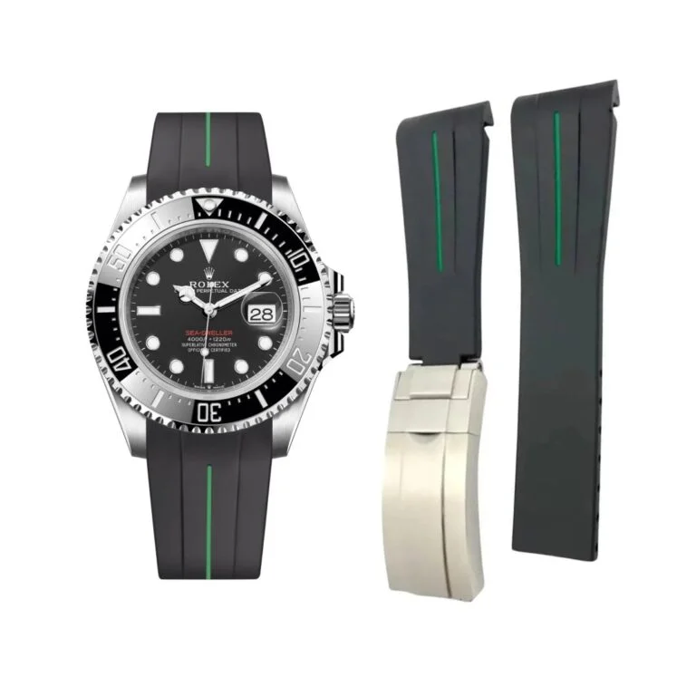 Rubber Strap - For Rolex Sea-Dweller - Black w/Green Line | LuxLine®