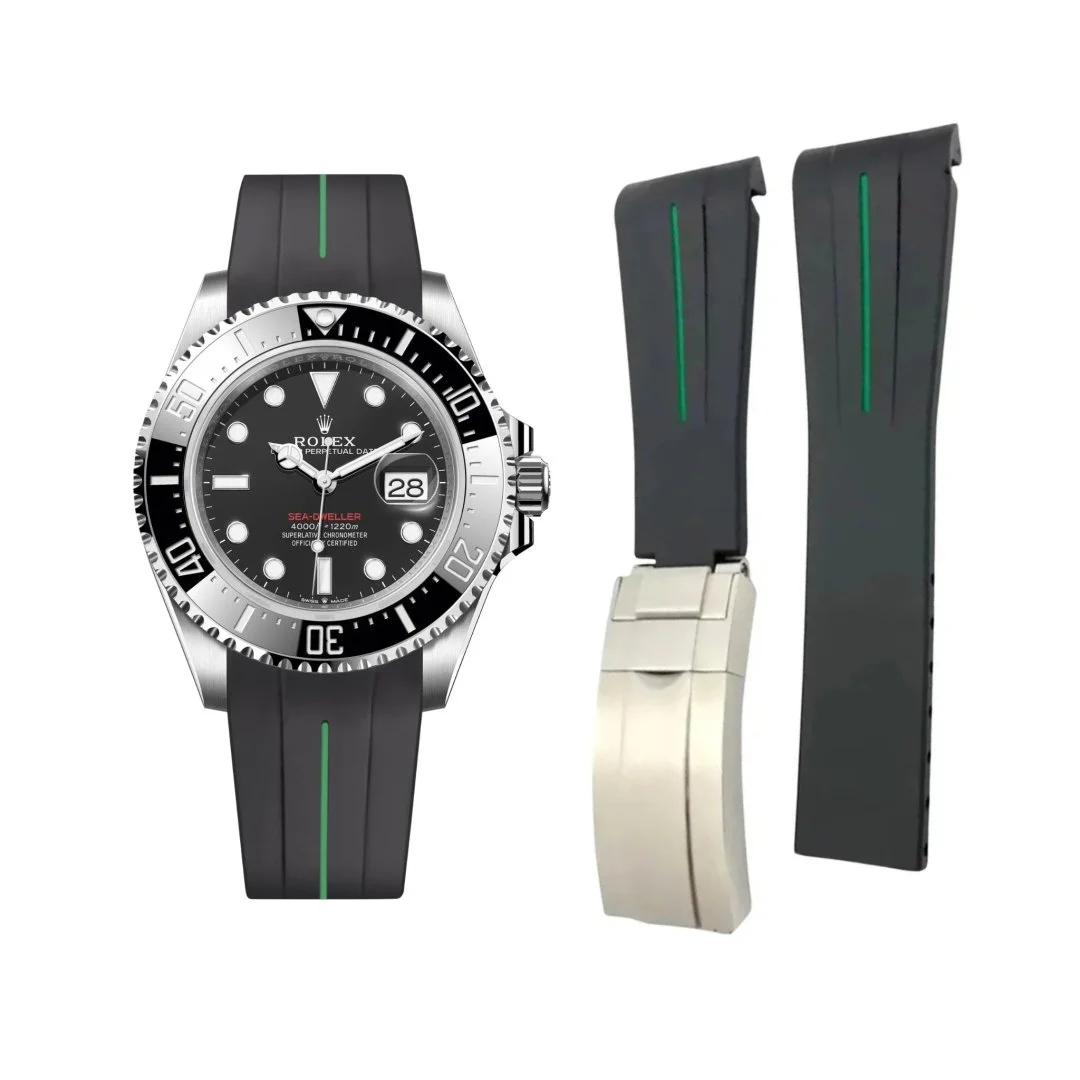 Rubber Strap - For Rolex Sea-Dweller - Black w/Green Line | LuxLine®