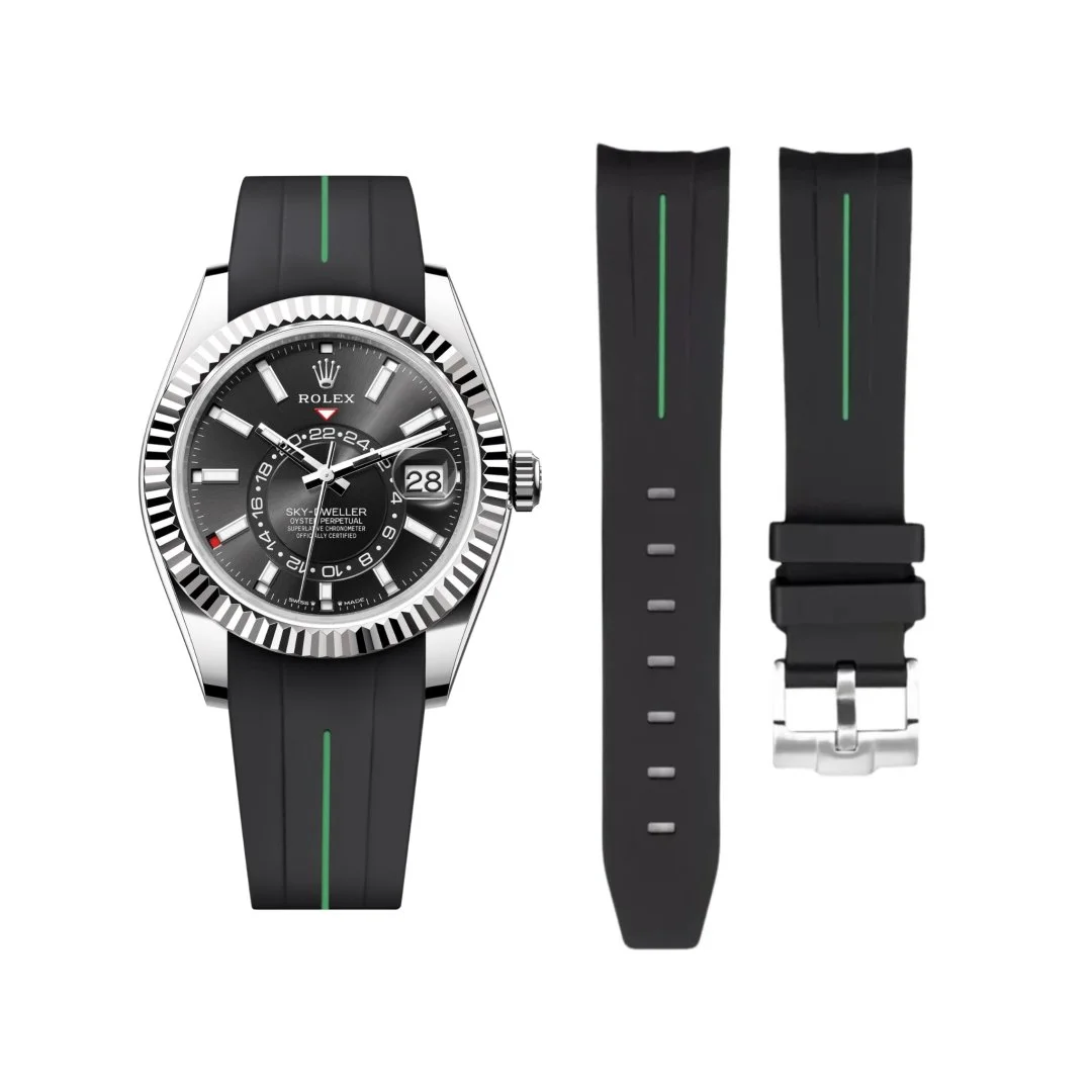 Rubber Strap - For Rolex Sky-Dweller - Black w/Green Line | LuxLine®