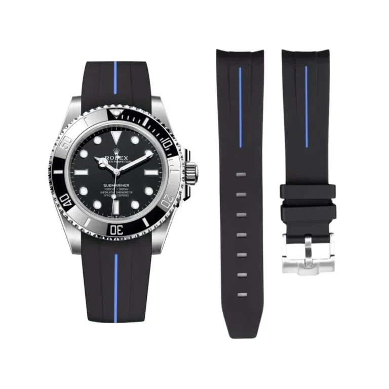 Rubber Strap - For Rolex Submariner - Black w/Blue Line | LuxLine®