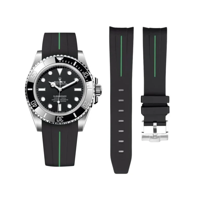 Rubber Strap - For Rolex Submariner - Black w/Green Line | LuxLine®