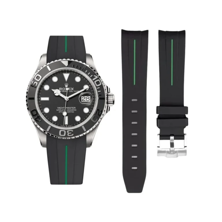 Rubber Strap - For Rolex Yacht-Master 40mm/42mm - Black w/Green Line | LuxLine®