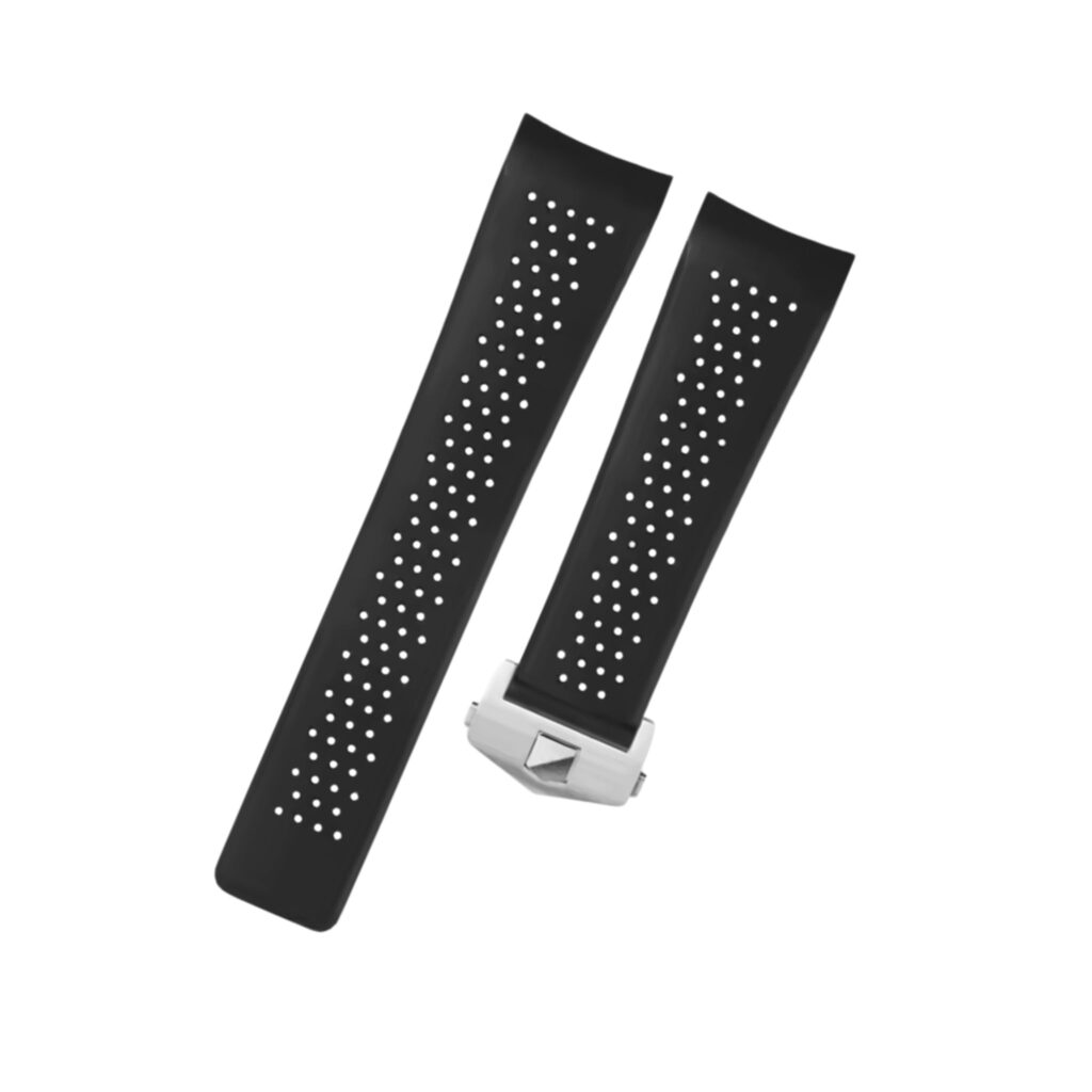 Rubber Strap - For Tag Heuer Carrera Perforated -  Black